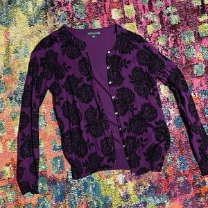 Covington - purple & black cardigan sweater with rhinestone buttons. Size Medium